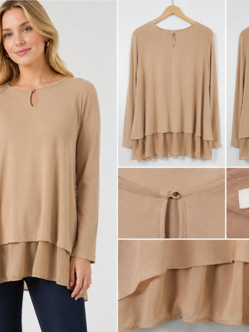 Soft Surroundings Tunic Top Women's Medium Beige Layered Chiffon Hem boho. - Picture 16 of 16